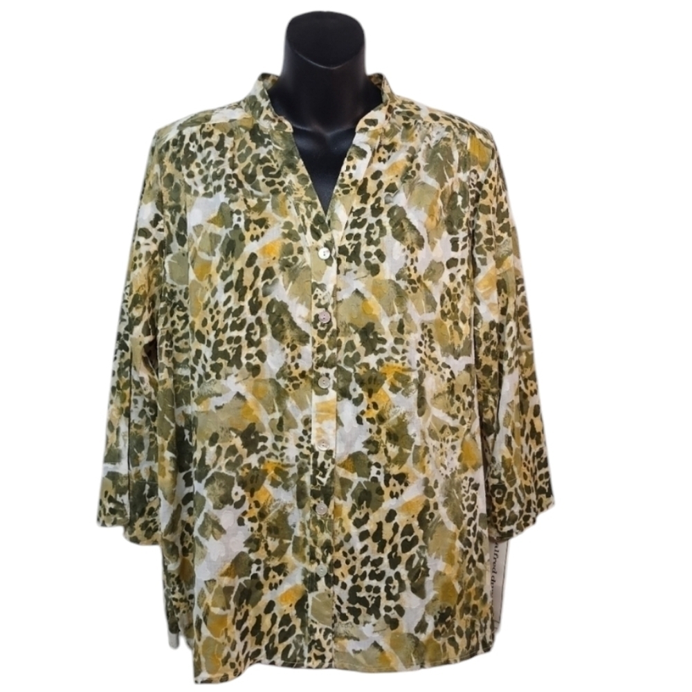 Alfred Dunner Call of The Wild Tie Dye Button Down Shirt Top Blouse Size 12 NWT